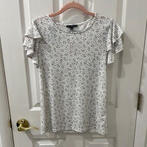 White Polka Dot Ruffle Sleeve Top